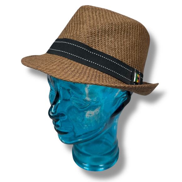 Peter Grimm Fedora Hat One Size Brown Black Striped Band 100% Paper Pork Pie Cap - Picture 1 of 8